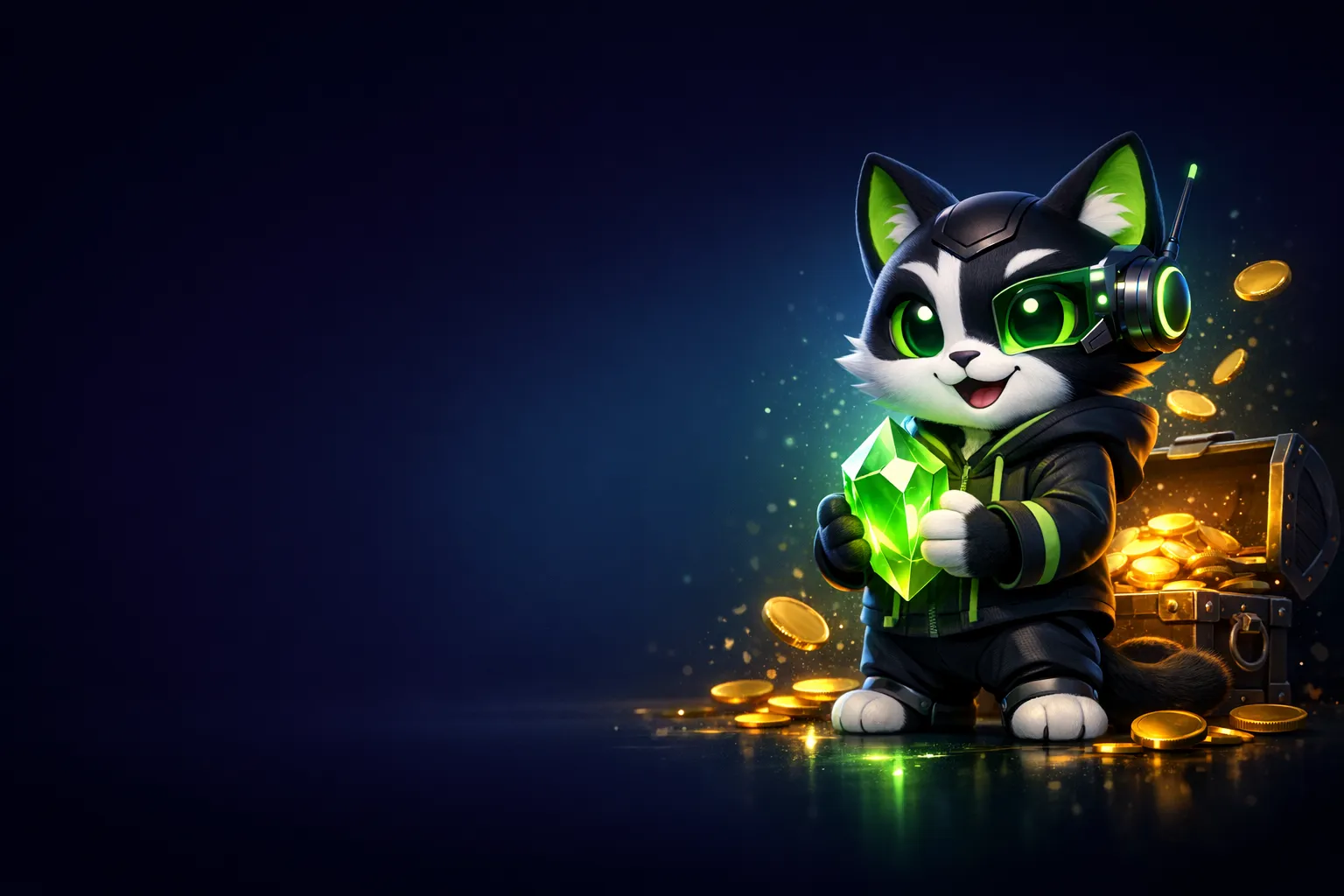 Cinematic 3D hero image for BCGame bonus page featuring a glowing golden coin mascot with deep navy background and teal accen